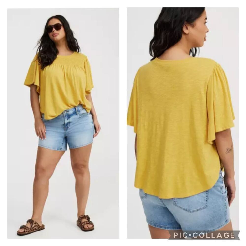 Torrid Flutter Sleeve Smocked Top Ochre Yellow Plus Size 2X
